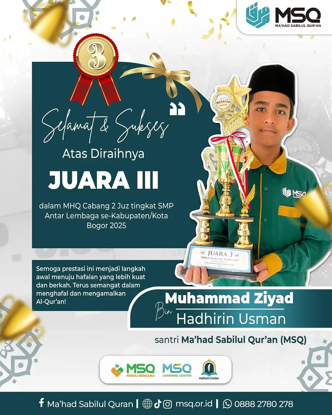 Muhammad Ziyad, Raih Juara III MHQ Se-Bogor 2025