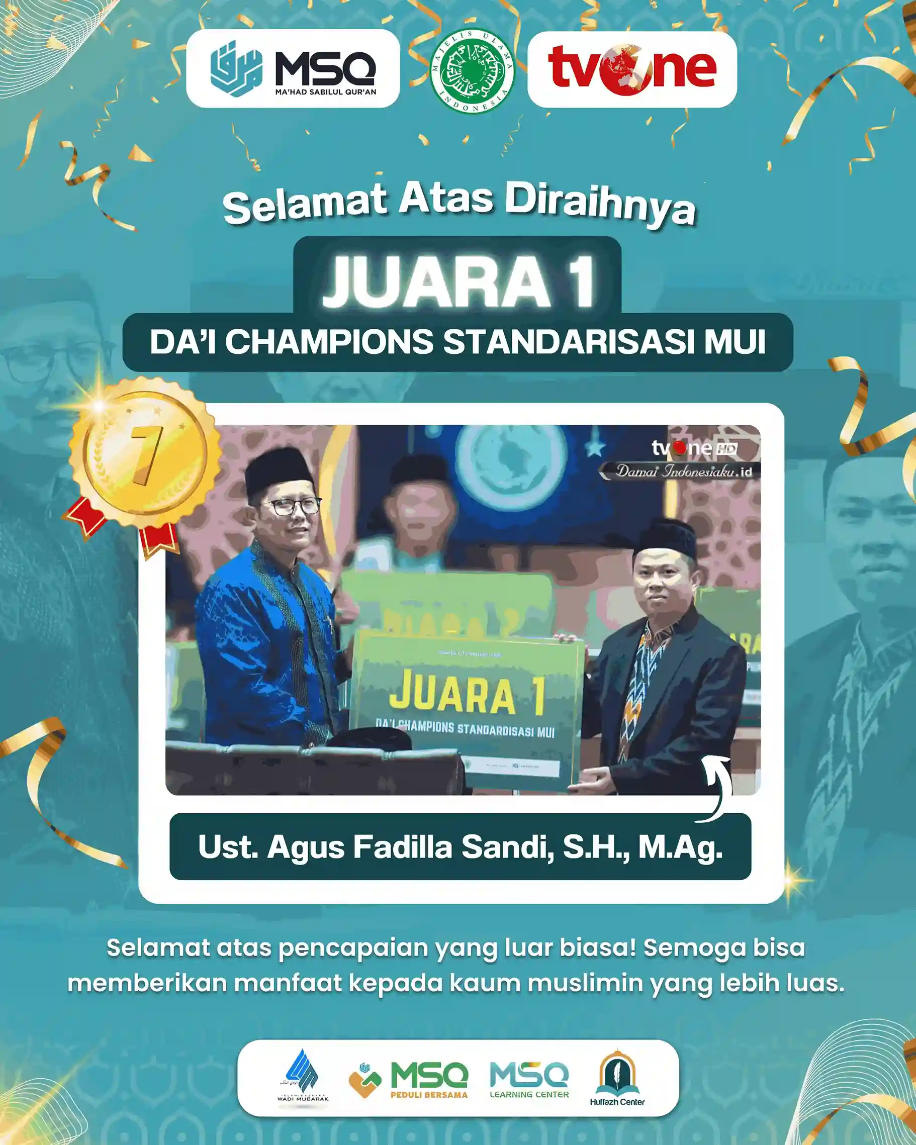 Ustadz Agus Fadilla Sandi Juara 1 Da’i Champions Standardisasi MUI 2025