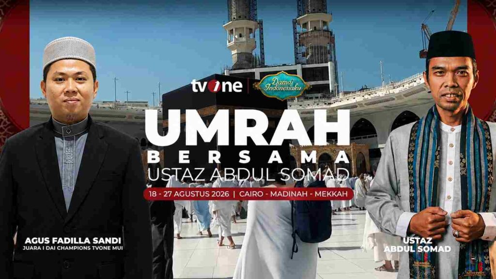 Ustaz Agus Fadilla Sandi bersama Ustaz Abdul Somad dalam program Damai Indonesiaku tvOne. Kiprah di program dakwah nasional menjadi bagian dari perjalanan kepercayaan yang kemudian berlanjut pada Umrah tvOne bersama UAS.